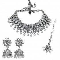 Conjunto india plata y perlas